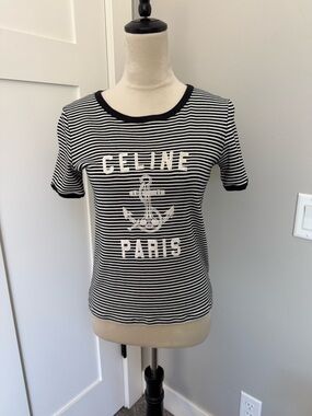 Celine Black and White Striped Anchor Tee Size S